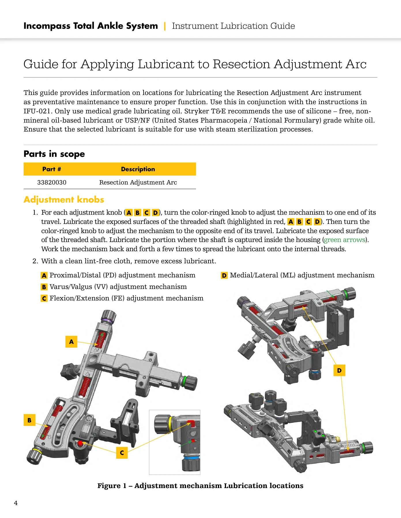Incompass Total Ankle System Instrument Lubrication Guide, original page 4