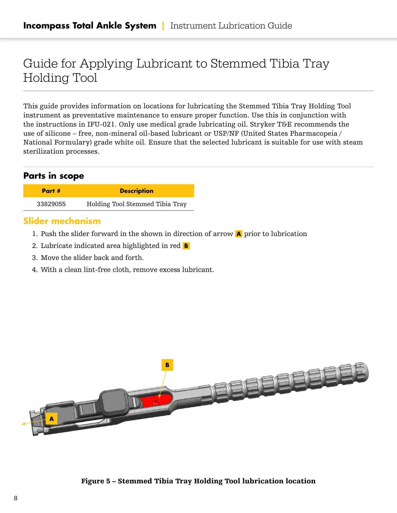 Incompass Total Ankle System Instrument Lubrication Guide, original page 8