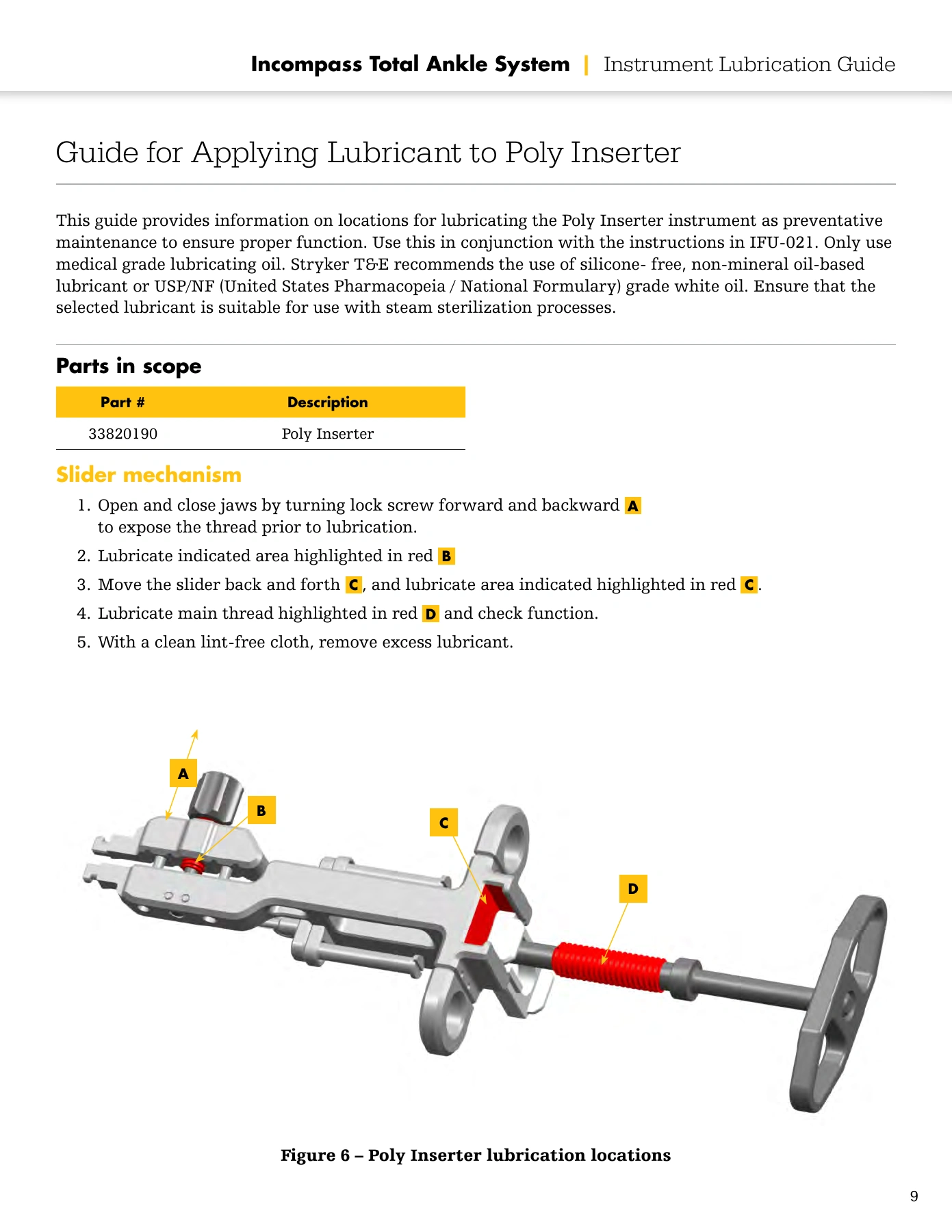 Incompass Total Ankle System Instrument Lubrication Guide, original page 9