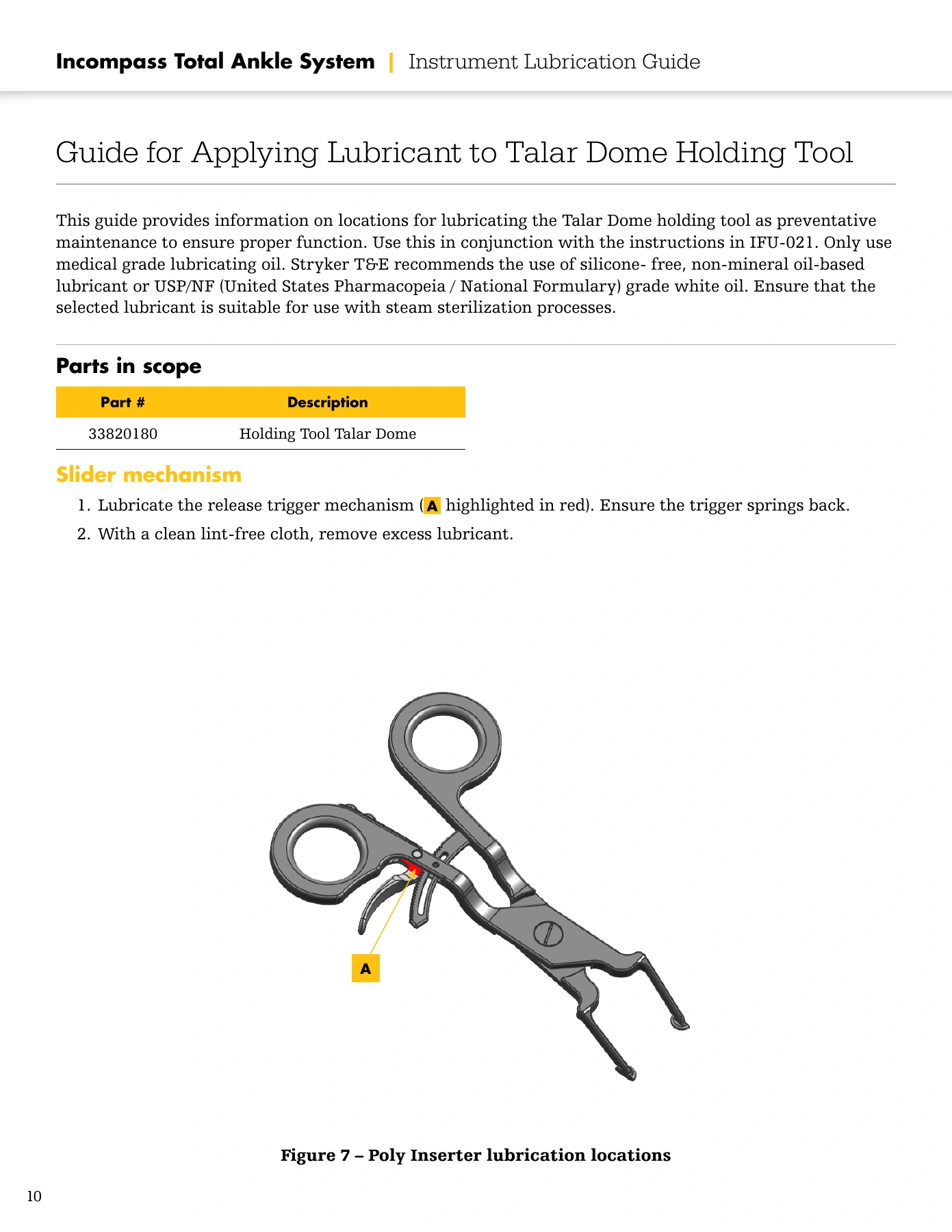Incompass Total Ankle System Instrument Lubrication Guide, original page 10